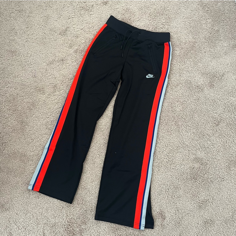 Nike Sport Split Ankle Hem Black with Red & Blue Stripe Track Pants Size…